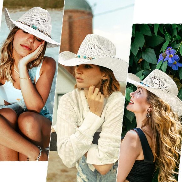 8641 Men\'s Women\'s Straw Cowboy Hat, Western Cowgirl Hat, Wide Brim Hollow Out main image 6